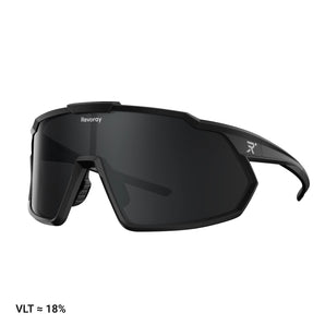 Brisk Y1 Polarized cycling sunglasses, grey lens, matte black frame, VLT 18%