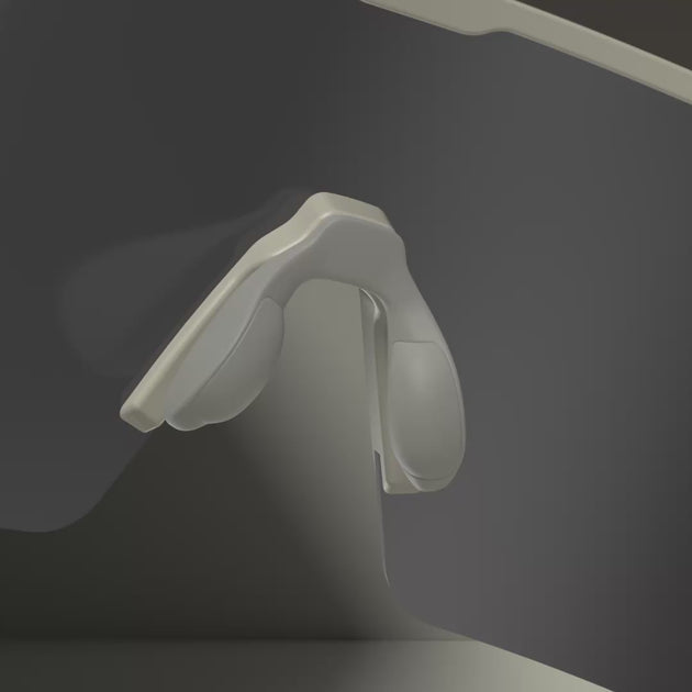 3D animation demonstrating Revoray soft air cushion nose pad designed for pressure relief and non-slip fit