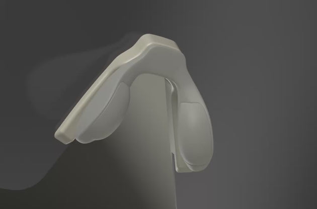 3D animation demonstrating Revoray soft air cushion nose pad designed for pressure relief and non-slip fit