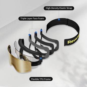 ski goggles straps Revoray XPatina-Tech Ski & Snowboard Goggles, Magnetic Snow Goggles Mirror Lens