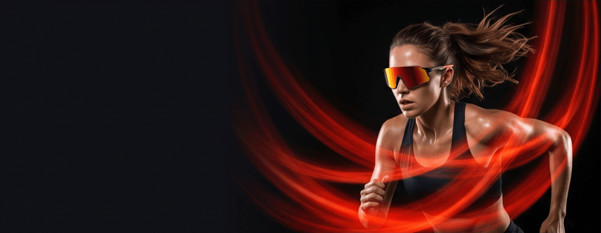 A professional athlete wearing Revoray sports sunglasses with adjustable nose pads, highlighting the secure mechanical fit for high-intensity performance.